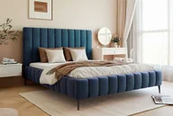 Łóżka - Meble Besilio - Łóżko podwójne 140x200 Tina II Slim aksamitna tkanina - Designerskie łóżko z listwową ramą, wezgłowiem i podstawą łóżka - Granatowy & Velluto 25 - miniaturka - grafika 1