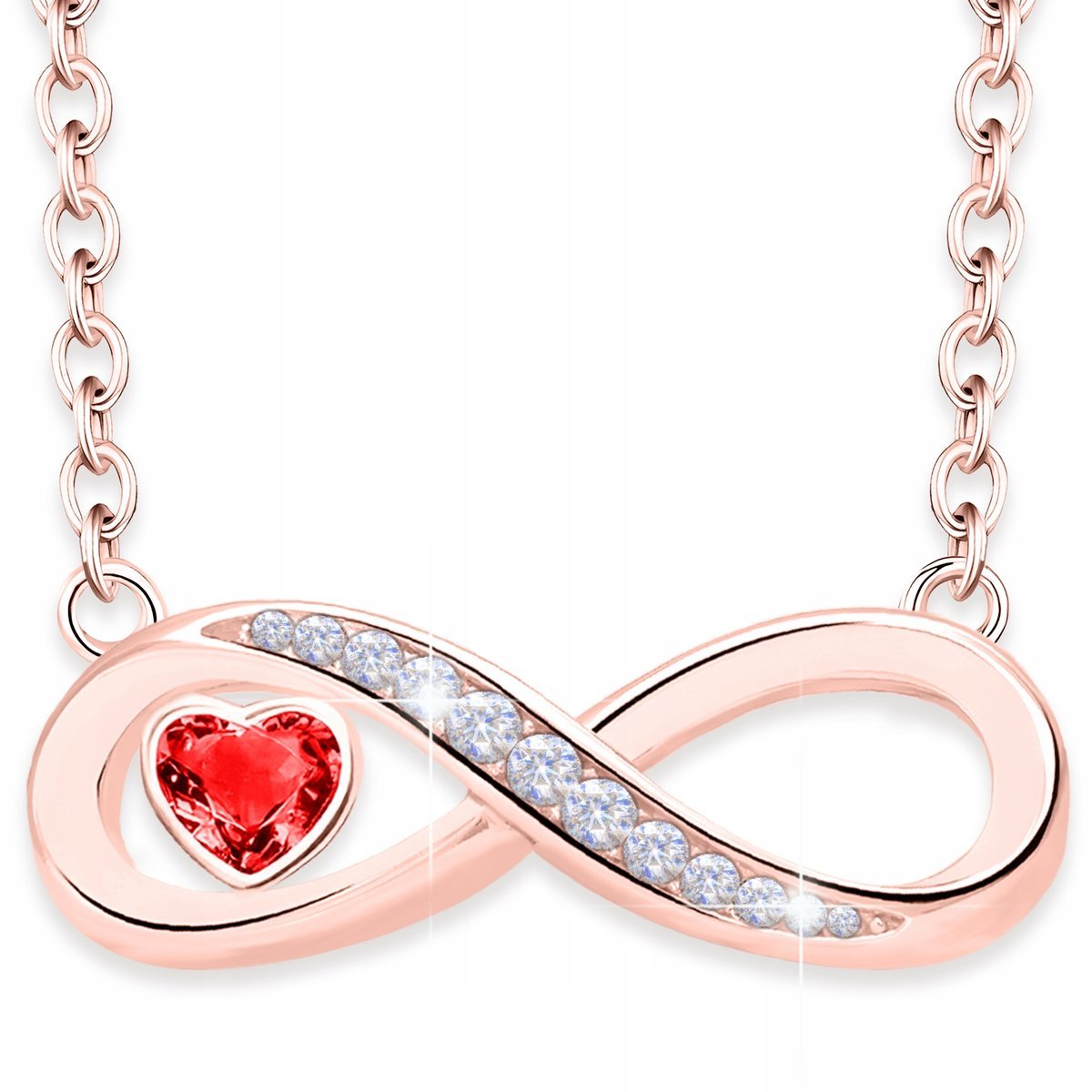 Naszyjnik Pozłacany Rubinowe Serce z Nieskończonością Love Serca SREBRO 925