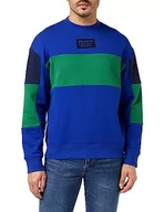 Bluzy męskie - Armani Exchange Męska bluza Sustainable, Cuffed, Color Block, niebieski/zielony, L - miniaturka - grafika 1