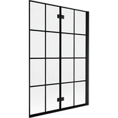 Parawany nawannowe - Mexen Mist parawan nawannowy 2-skrzydłowy prawy 120 x 150 cm, czarna kratka, czarny - 8A9-120-002-70-77-P - miniaturka - grafika 1