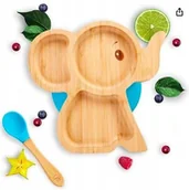 Miseczki i talerzyki dla dzieci - Bambusowy talerzyk w kształcie słonika z przyssawką i łyżeczką - miniaturka - grafika 1
