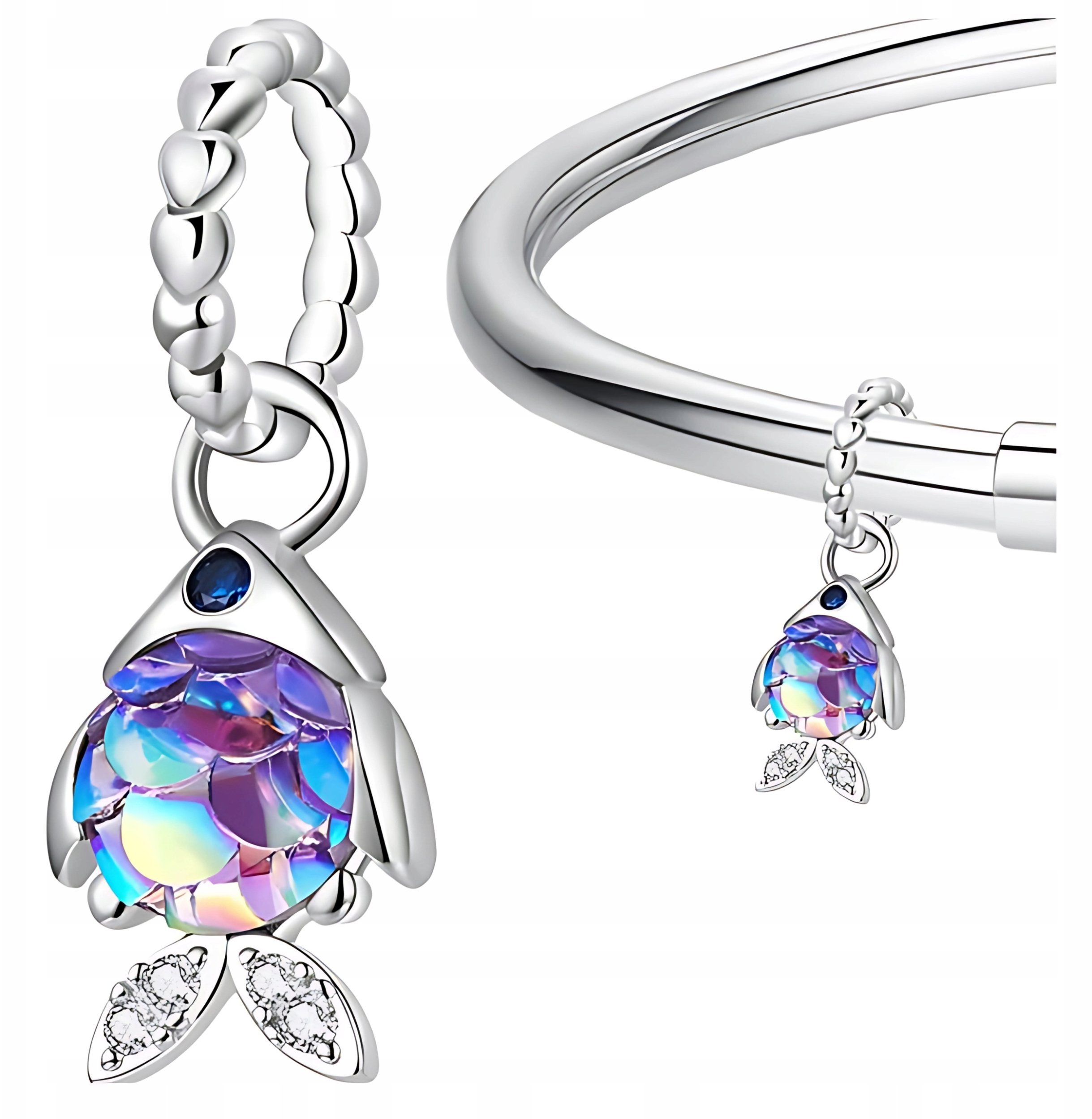 Ivybands CHARMS RYBKA HOLOGRAFICZNA srebro 925 koralik zawieszka rybka opalizowana