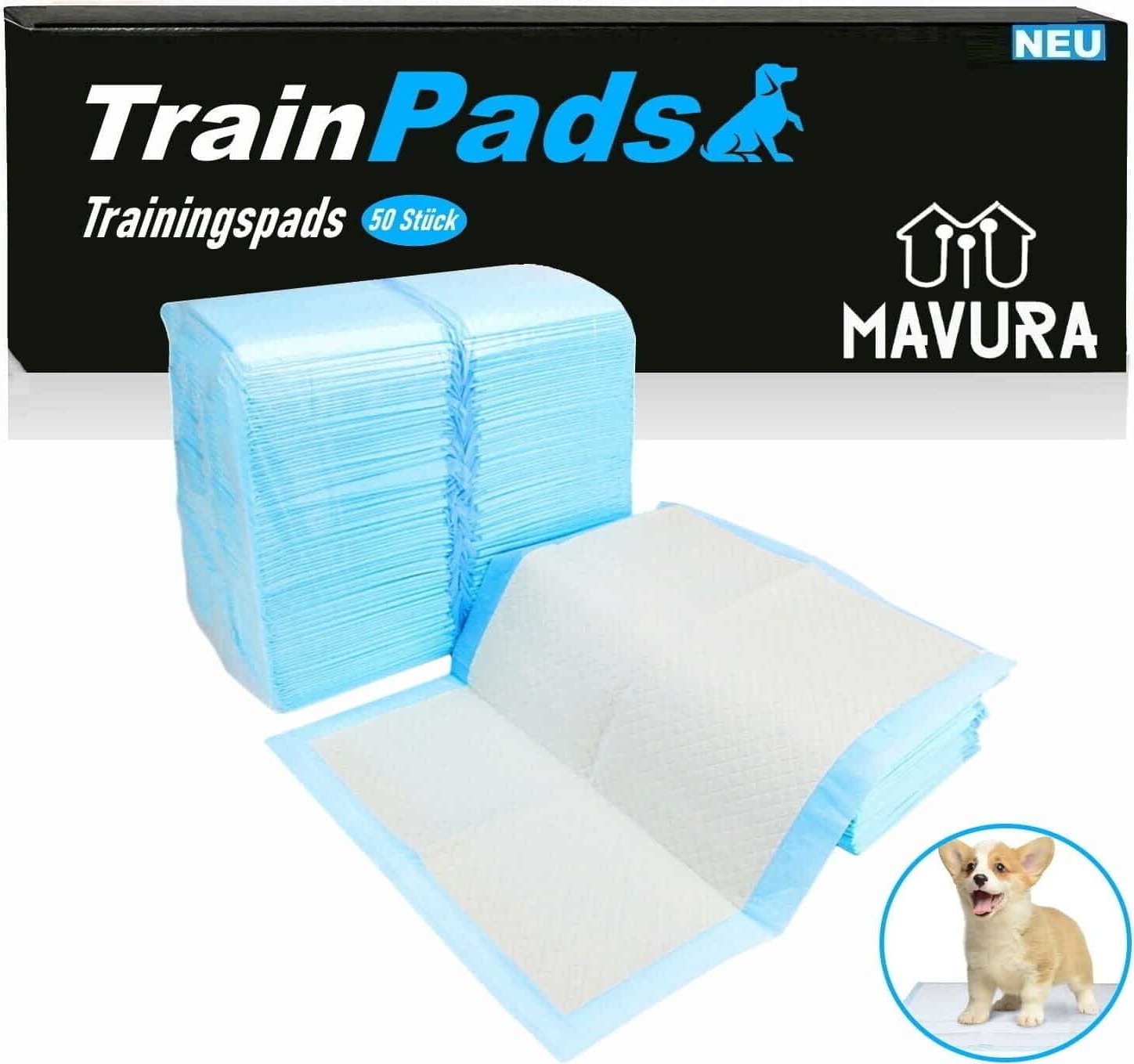 TrainPads XXL ultrachłonne podkładki treningowe dla szczeniąt, kuweta dla szczeniąt, mata toaletowa dla psów, kontrola zapachu 60x60 50szt