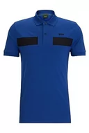 Koszulki męskie - BOSS Paule 2 męska koszulka polo z mieszanki bawełny z taśmą w paski, niebieski, 3XL - miniaturka - grafika 1