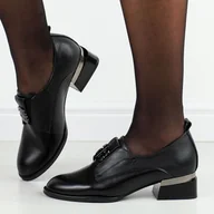 Półbuty damskie - Czarne skórzane półbuty damskie na obcasie Vinceza 58349 - miniaturka - grafika 1