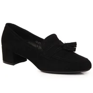 Półbuty damskie - Półbuty damskie na klocku zamszowe czarne Sergio Leone - miniaturka - grafika 1