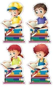 Pomoce naukowe - Naklejka ścienna: Czworo dzieci z książkami - miniaturka - grafika 1