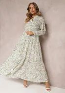 Sukienki - Miętowa Koszulowa Sukienka Maxi w Kwiaty z Falbaną na Dole Nilmisse - Renee - miniaturka - grafika 1