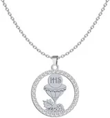 Biżuteria religijna - Srebrny Naszyjnik Hostia z Kielichem I KOMUNIA ŚWIĘTA GRAWER - miniaturka - grafika 1