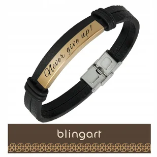 BLINGART Bransoletka z grawerem MĘSKA skórzana POZŁACANA blaszka PREZENT - Bransolety męskie - miniaturka - grafika 1