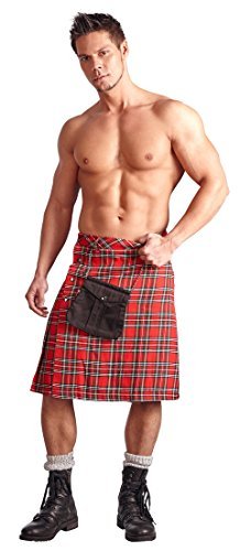 Svenjoyment Męski kilt - spódnica w kratkę z kieszenią dla mężczyzn, uwodzicielski kilt z woreczkiem, czerwony