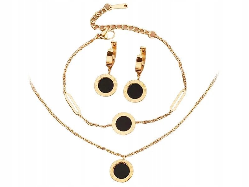 Złoty komplet biżuterii ślubnej złocony z cyframi rzymskimi dwustronny