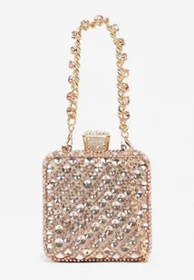 Szampańska Biżuteryjna Torebka Wieczorowa Vices z Rączką i Łańcuszkiem na Ramię Fesavera - Torebki damskie - miniaturka - grafika 1