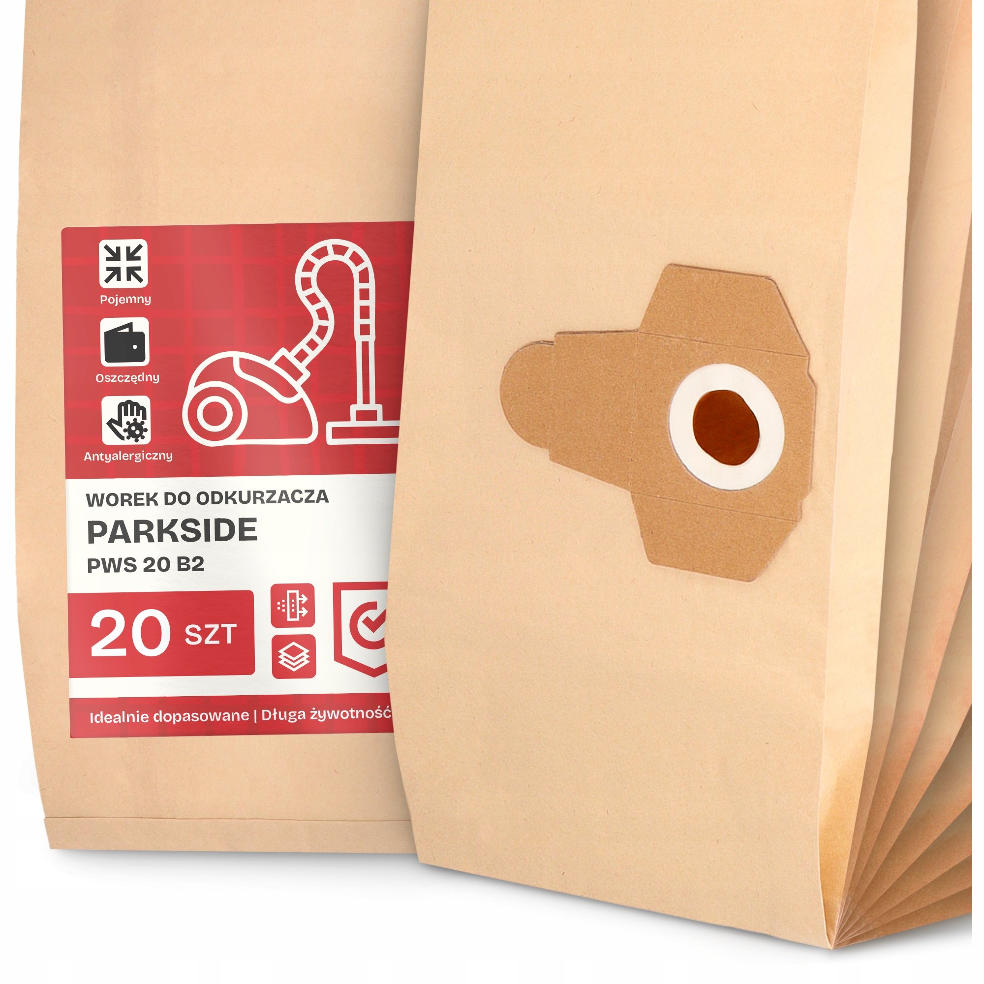 20x Worek do Odkurzacza Parkside Pws 20 B2 Papierowy Duży Mocny Worki 2A