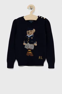 Swetry dla dziewczynek - Polo Ralph Lauren sweter z domieszką wełny dziecięcy kolor granatowy lekki - grafika 1
