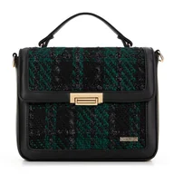 Torebki damskie - Damska torebka crossbody z tkaniny bouclé czarno - zielona - miniaturka - grafika 1