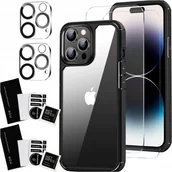 Etui i futerały do telefonów - Etui do iPhone 15 Pro Obudowa Case +2x szkło na ekran i 2x obiektyw pancerne Alogy 360 Hybrid Set 5w1 czarno-przezroczyste - miniaturka - grafika 1