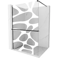 Ścianki i drzwi prysznicowe - Mexen Kioto+ ścianka prysznicowa z półką i relingiem 140 x 200 cm, transparent/biały wzór 8 mm, czarna - miniaturka - grafika 1