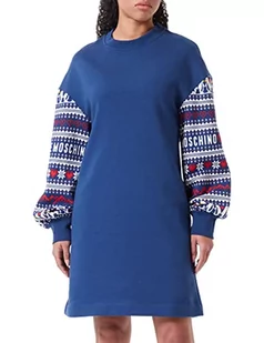 Love Moschino Damska sukienka z długim rękawem z rękawami na całej długości serca i pingwinów, niebieski, 46 - Sukienki - miniaturka - grafika 1