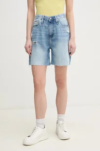 Calvin Klein Jeans szorty damskie kolor niebieski gładkie high waist J20J225513 - Spodnie sportowe damskie - miniaturka - grafika 1