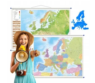 Europa mapa ścienna polityczno - fizyczna dwustronna, 1:4 500 000 - Mapy i plansze edukacyjne - miniaturka - grafika 1