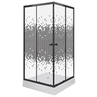 Kabiny prysznicowe - KERRA Kabina natryskowa 90×90×195 cm / 4 mm z brodzikiem, szyba transparentna z dekorem , czarna Pixel SQ BL - miniaturka - grafika 1
