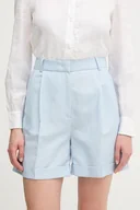 Spodnie sportowe damskie - Tommy Hilfiger szorty z domieszką lnu damskie kolor niebieski gładkie high waist WW0WW44767 - miniaturka - grafika 1