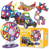 Klocki - Klocki magnetyczne PANELE KONSTRUKCYJNE edukacyjne kolorowe 3D zestaw 128el - miniaturka - grafika 1