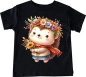 Koszulki dla dziewczynek - czarna Koszulka z jeżem dla dziewczynki - wzór jeż72 - miniaturka - grafika 1