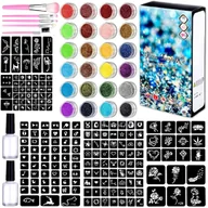Zabawki kreatywne - Duży Zestaw Tatuaże Brokatowe 200 Szablonów 24 Brokaty Klej Pędzelki - miniaturka - grafika 1