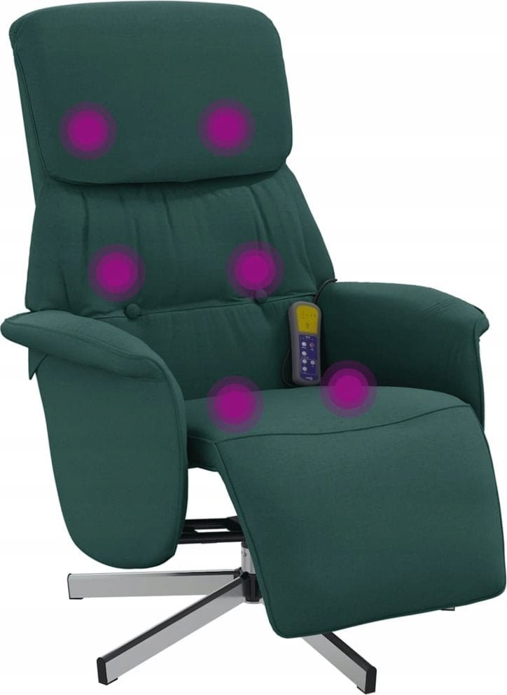 vidaXL Rozkładany fotel masujący z podnóżkiem, ciemnozielony, tkanina