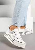 Trampki damskie - Białe Trampki na Grubej Podeszwie z Siateczkową Cholewką Talozi - miniaturka - grafika 1