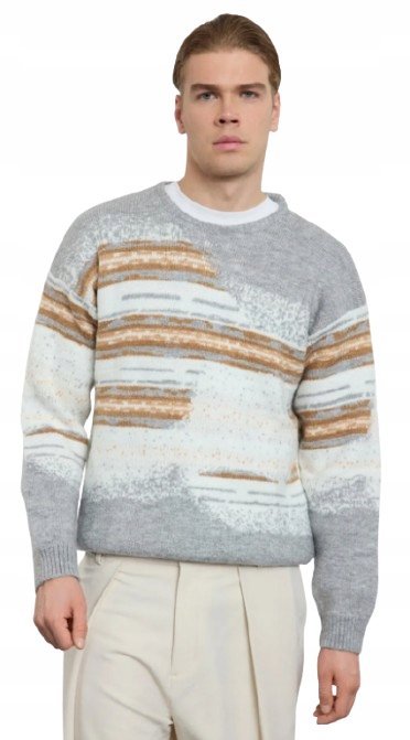 TRENDYOL MĘSKI SWETER Z OKRĄGŁYM DEKOLTEM W PASKI MELANŻ M XQA