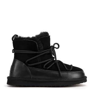 Damskie botki sznurowane z futerkiem czarne - Półbuty męskie - miniaturka - grafika 1