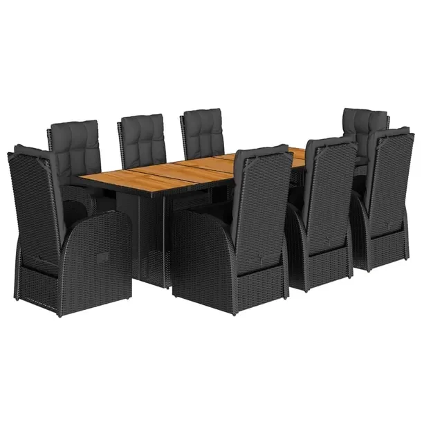 Zestaw mebli ogrodowych czarny, stół 240x90x75 cm, fotel 57x69x106 cm