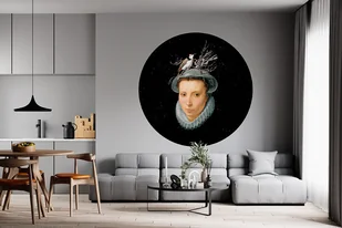 Mural DOTS Kobieta z gniazdem- okrągła dekoracja ścienna - Tapety - miniaturka - grafika 1