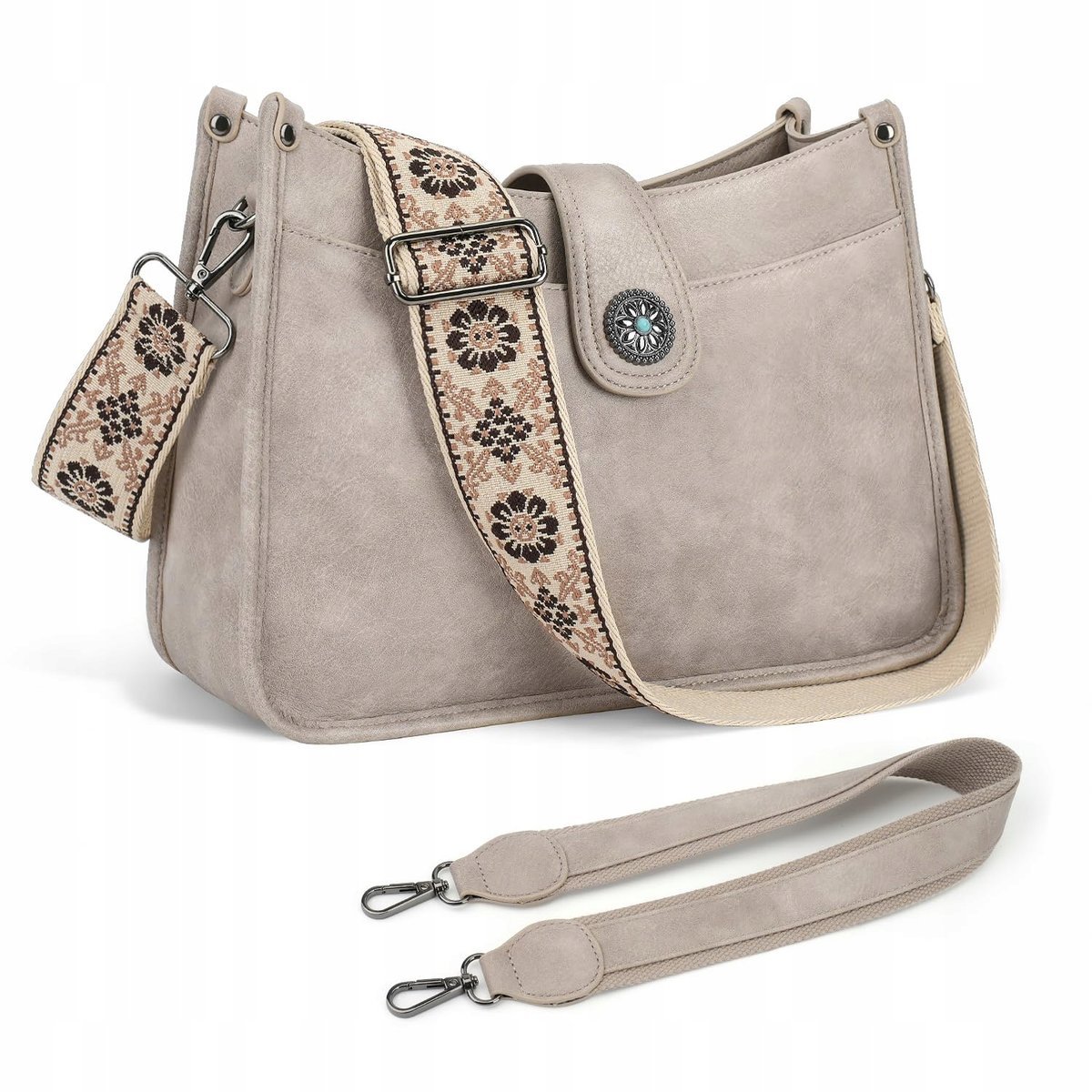 APHISON Torebka Damska Szara Średnia Crossbody Z Bretym Paskiem