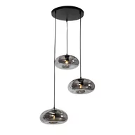 Lampy sufitowe - QAZQA Lampa wisząca Art Deco czarna z dymionym szkłem  okrągła  3-punktowa - Ayesha - miniaturka - grafika 1