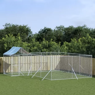 vidaXL Kojec dla psa, z dachem, srebrny, 6x6x2,5 m, stal galwanizowana - Sprzęt podróżny i transportery dla psów - miniaturka - grafika 1