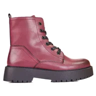 Botki damskie - Sergio Leone Bordowe sznurowane botki damskie na platformie Shelovet czerwone - miniaturka - grafika 1