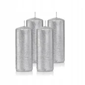Świece - Świece świeczki walec zestaw 4 szt srebrne 10 cm - miniaturka - grafika 1