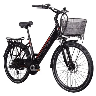 BOTTECCHIA Rower elektryczny z koszykiem BOTTECCHIA E-City Lady D18 26 cali damski Czarno-czerwony Raty BOTTECH BE15074502 - Rowery elektryczne - miniaturka - grafika 1