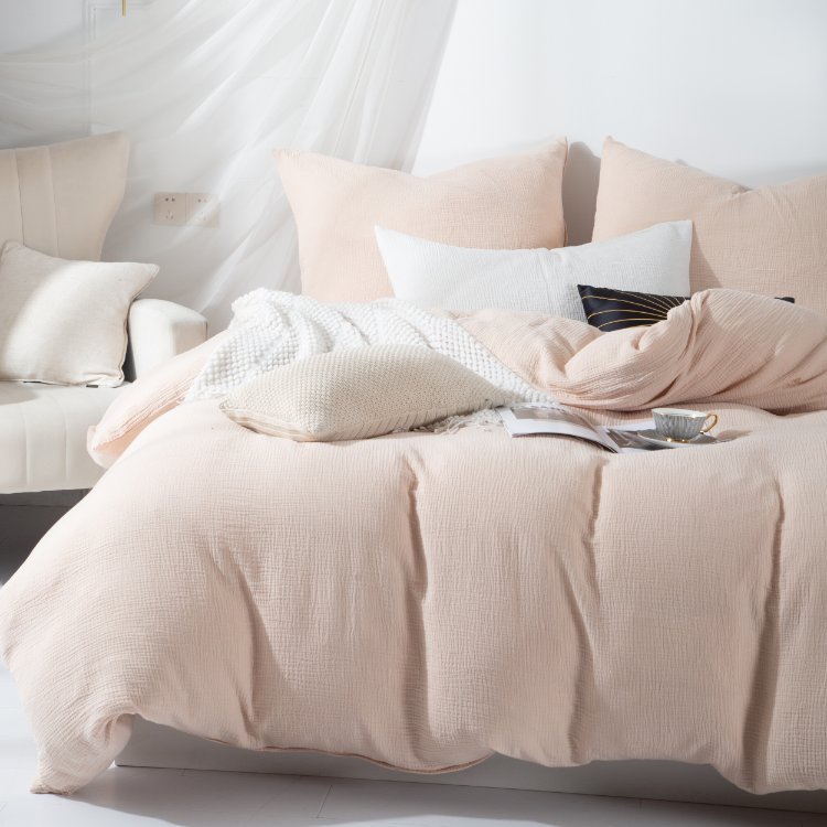 BEŻOWA POŚCIEL MUŚLINOWA 220x200 KOMPLET PREMIUM DELIKATNA NATURALNA