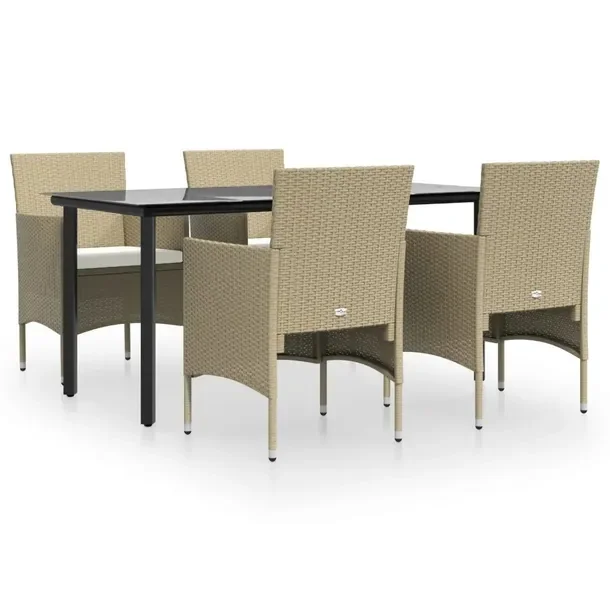 Zestaw mebli ogrodowych czarny stół 160x80x74 cm, 4 beżowe krzesła z po