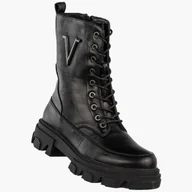 Botki damskie - Botki Damskie Ekoskóra Buty Zimowe Trapery Klasyczne Czarne Jezzi Czarny 37 - miniaturka - grafika 1