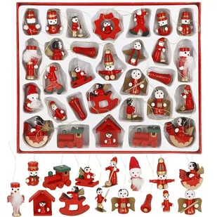 Zawieszki świąteczne 30 sztuk ozdoby choinkowe drewniane - Ozdoby bożonarodzeniowe - miniaturka - grafika 1