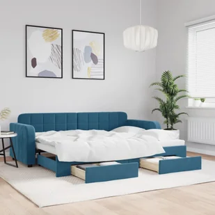 vidaXL Sofa rozsuwana z szufladami, niebieska, 80x200 cm, aksamit - Sofy i kanapy - miniaturka - grafika 1