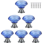 Zawiasy, okucia i inne akcesoria - 6 szt. (3*3*2,8 cm) Niebieskie kryształowe klamki do drzwi, diamentowe uchwyty meblowe, uchwyty do szafek, dekoracyjne uchwyty - miniaturka - grafika 1