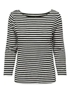 Koszulki i topy damskie - Bestseller A/S Damska koszulka z długim rękawem, Black/Stripes:cloud Dancer, M - miniaturka - grafika 1