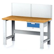 Stoły warsztatowe - Stół warsztatowy MECHANIC z nadstawką, 1500x685x700-1055 mm, nogi regulowane, 1x 1 szufladowy kontener, szary/niebieski - miniaturka - grafika 1